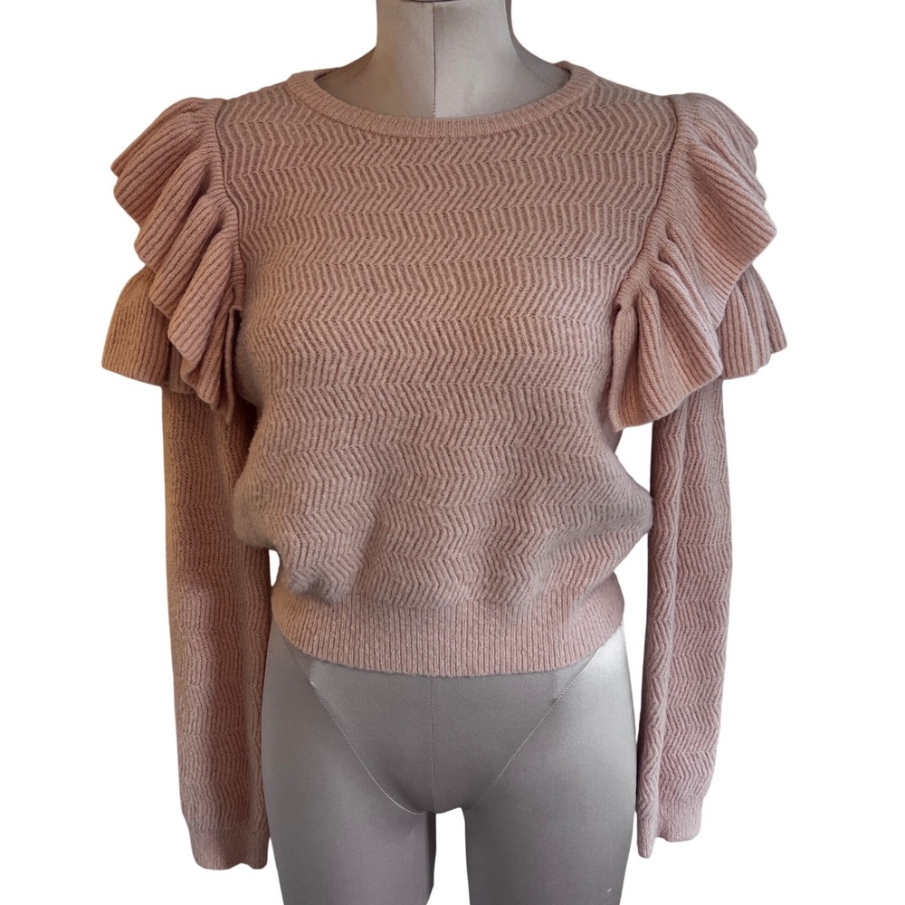 Free‎ the Roses Pink Knit Ruffle Shoulder Sweater XS Blush Long Sleeve Coquette